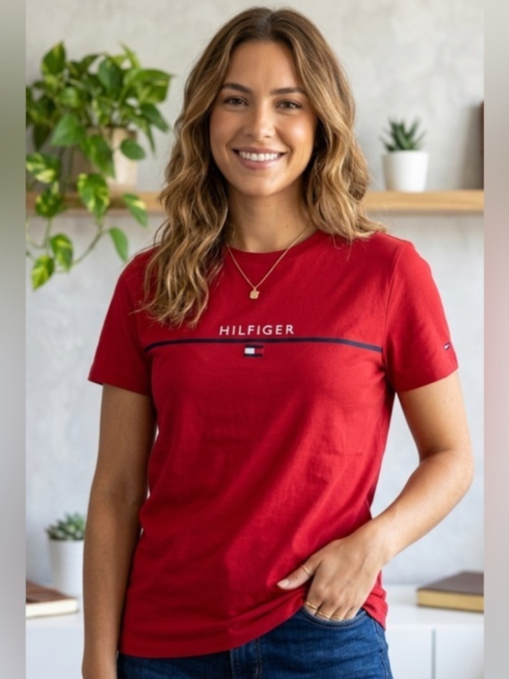 Tommy Hilfiger Women's Red Crewneck Tee Size XS